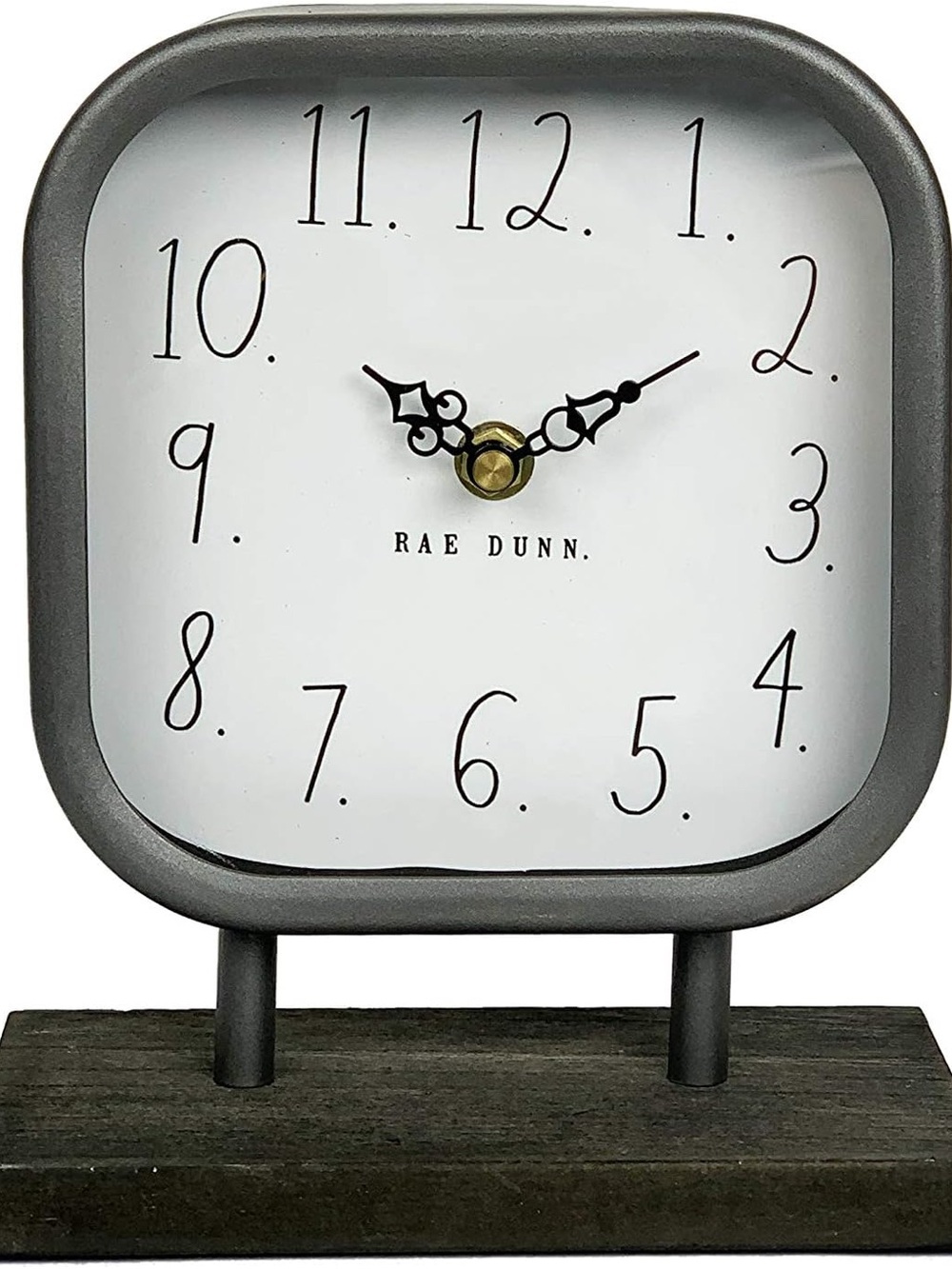 Rae Dunn White Face Clock with Gray Frame and Black Hands